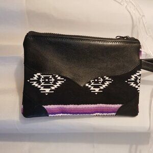 New Western theme Faux leather Clutch Wristlet Black Purple wallet envelope bag